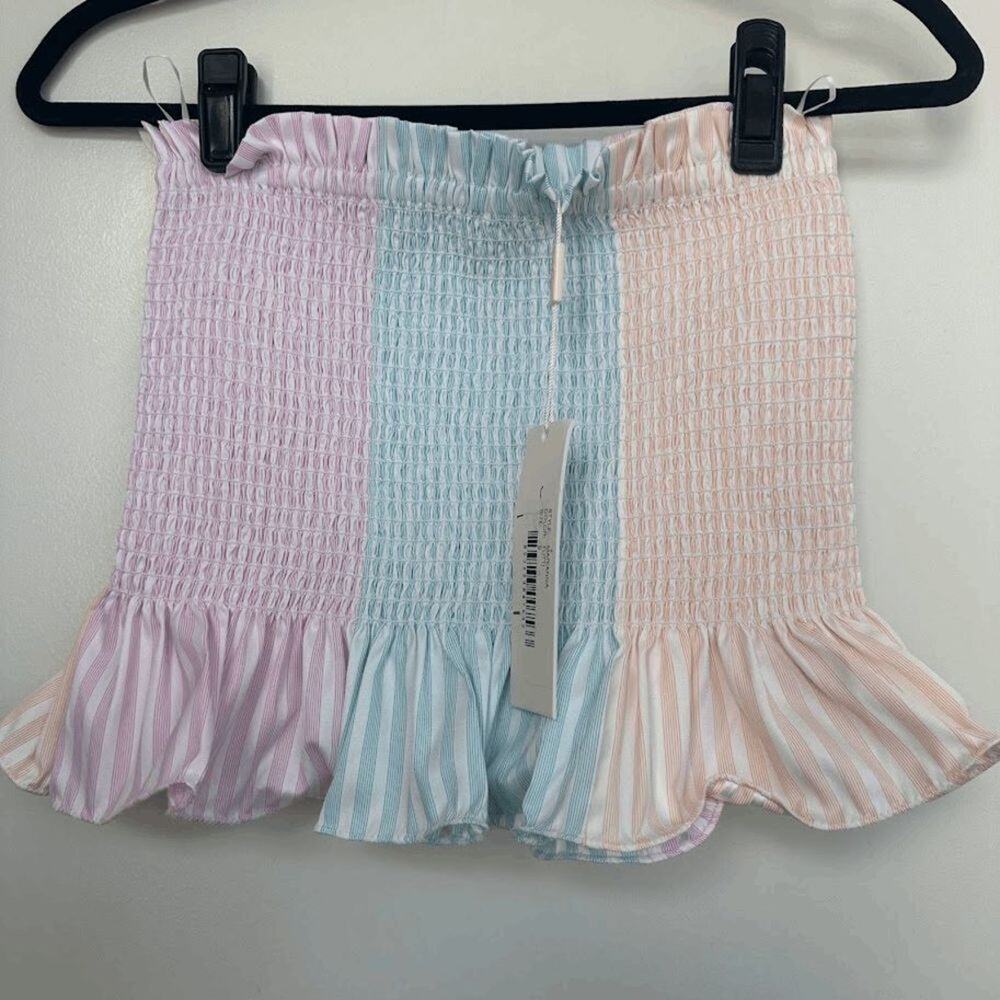 Petersyn Pastel Colorblock Smocked Strapless Ruffle Crop Top - Picture 4 of 7
